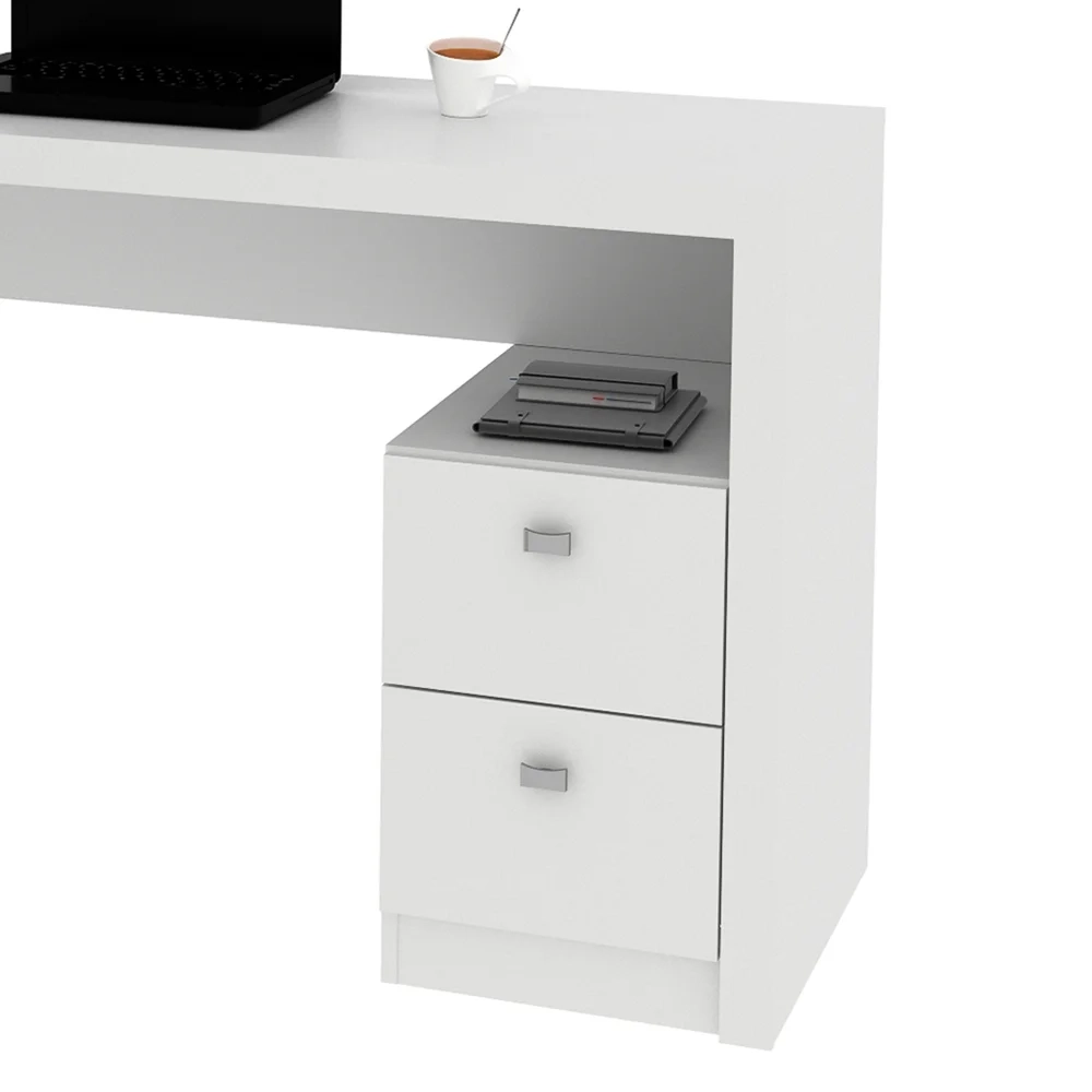 Mesa Para Escritório 2 Gavetas ME4129 Branco - Tecno Mobili