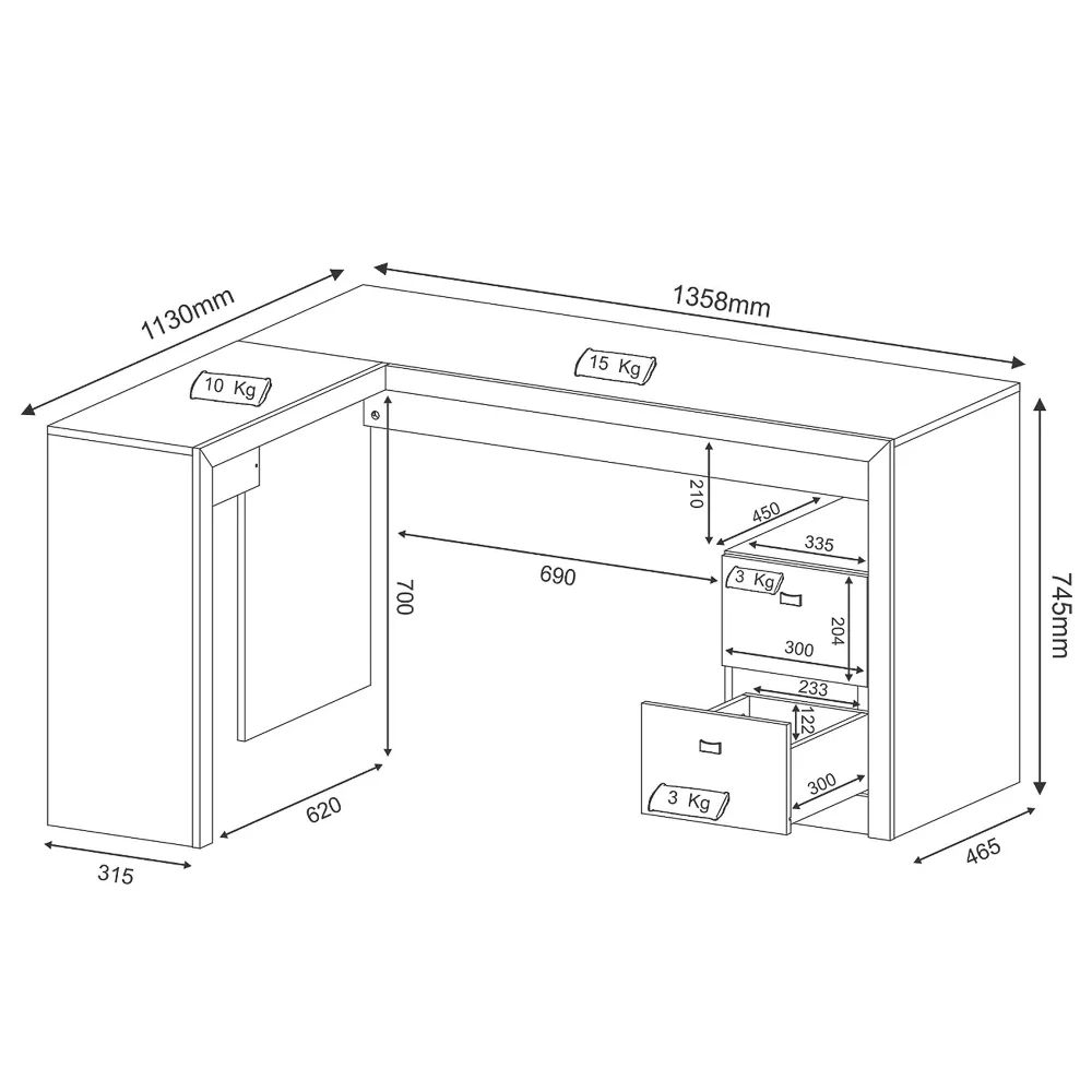 Mesa Para Escritório 2 Gavetas ME4129 Branco - Tecno Mobili