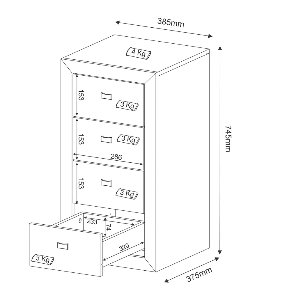 Gaveteiro Escritório 38,5cm 4 Gavetas Nogal   - Tecno Mobili