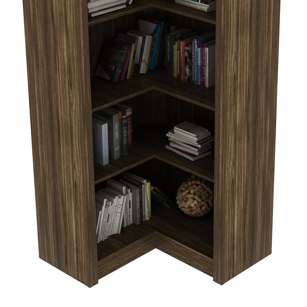 Armário em L 68cm Escritório 4 Prateleiras Nogal - Tecno Mobili