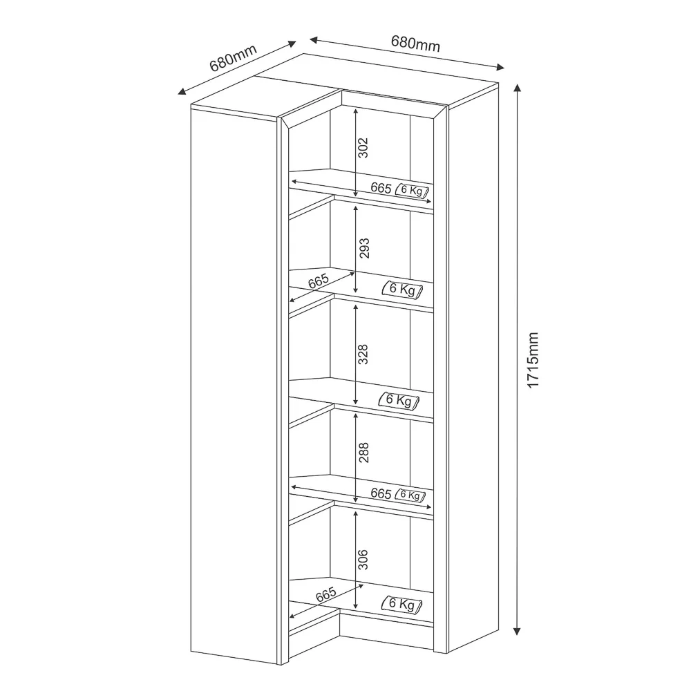 Armário em L 68cm Escritório 4 Prateleiras Nogal - Tecno Mobili