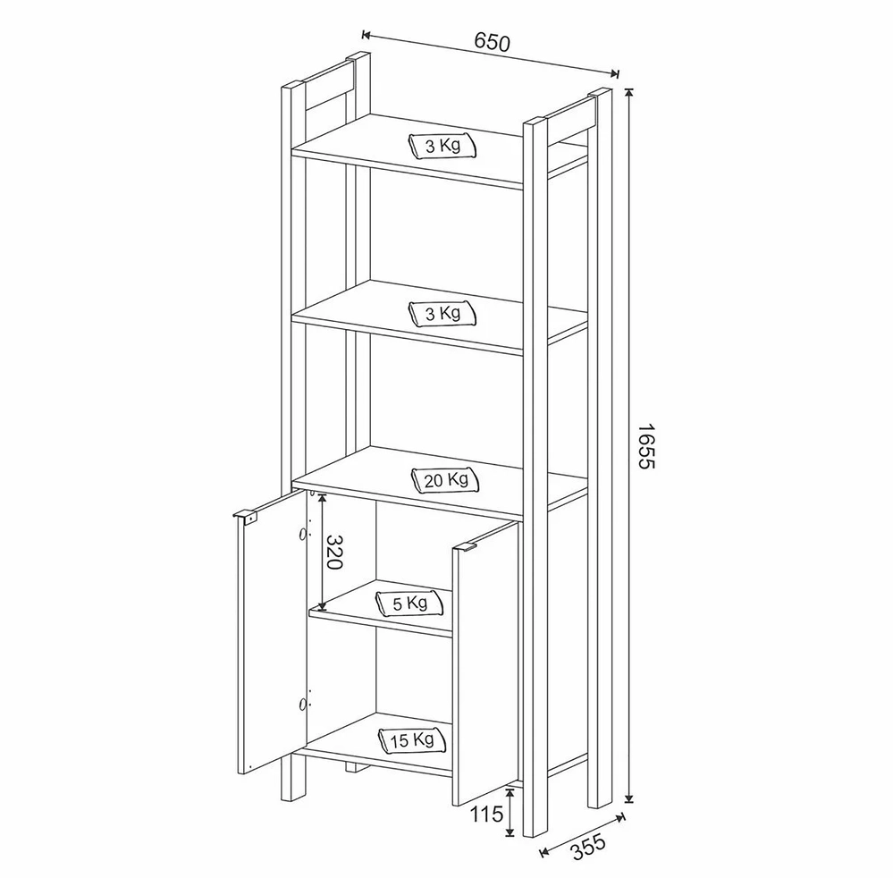 Estante Livreiro Multiuso 2 Portas AZ1009 Branco/Nogal - Tecno Mobili