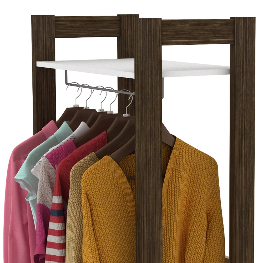 Guarda Roupa Solteiro Closet AZ1011 Branco/Nogal - Tecno Mobili