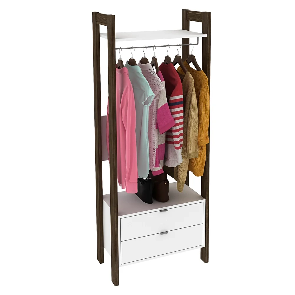 Guarda Roupa Solteiro Closet AZ1011 Branco/Nogal - Tecno Mobili