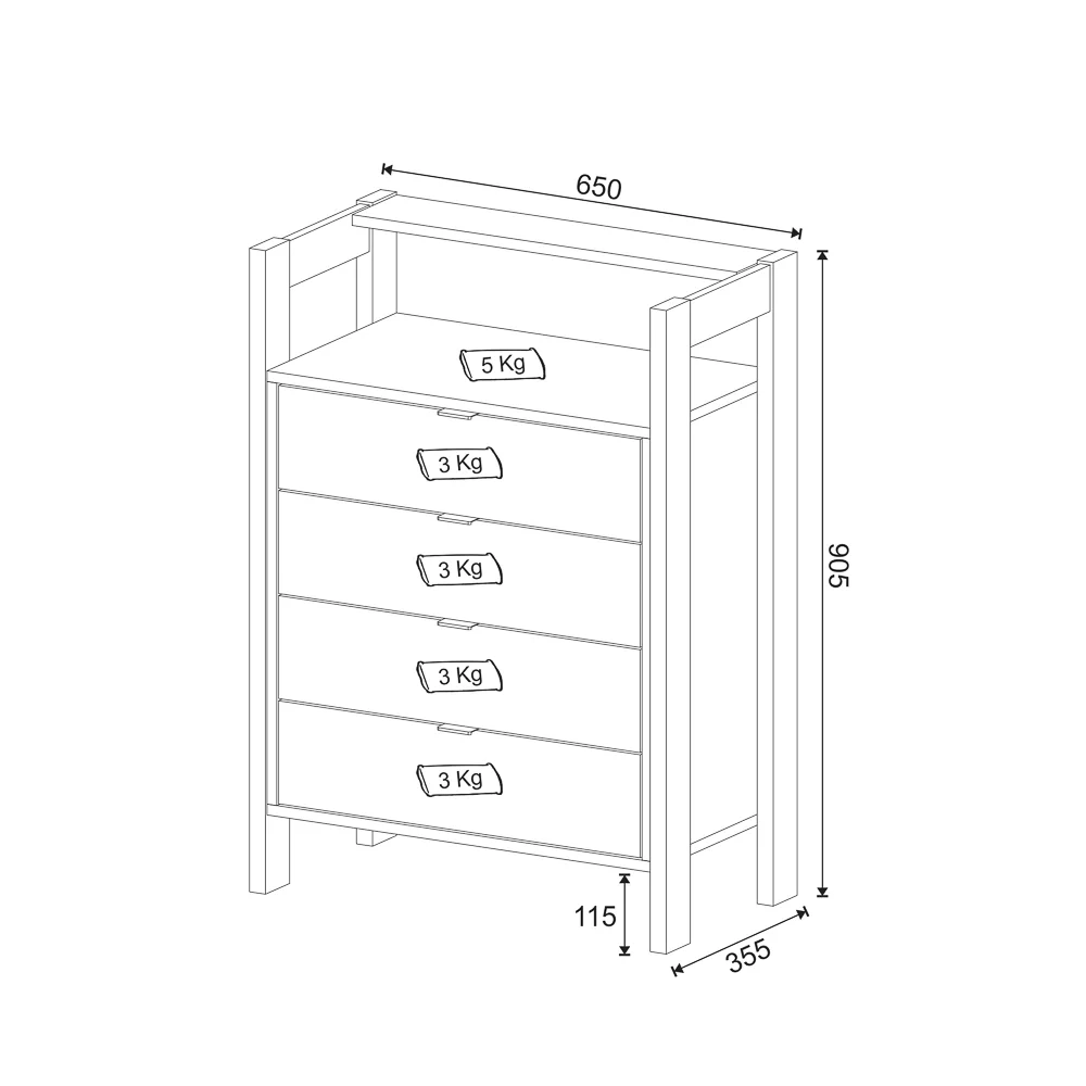 Gaveteiro 4 Gavetas AZ1012 Branco/Nogal - Tecno Mobili