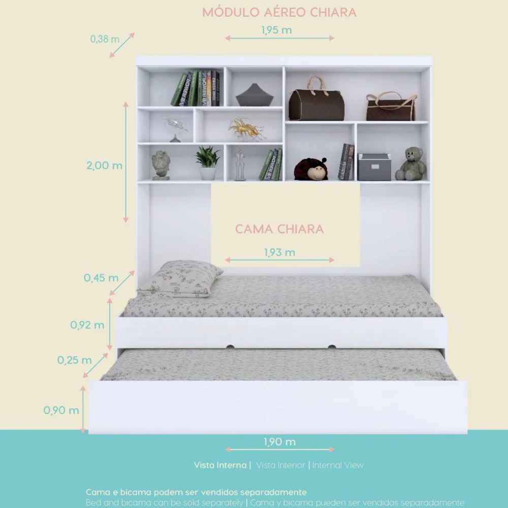 Quarto Infantil Modulado 2 Portas Com Bicama Chiara Branco - Phoenix