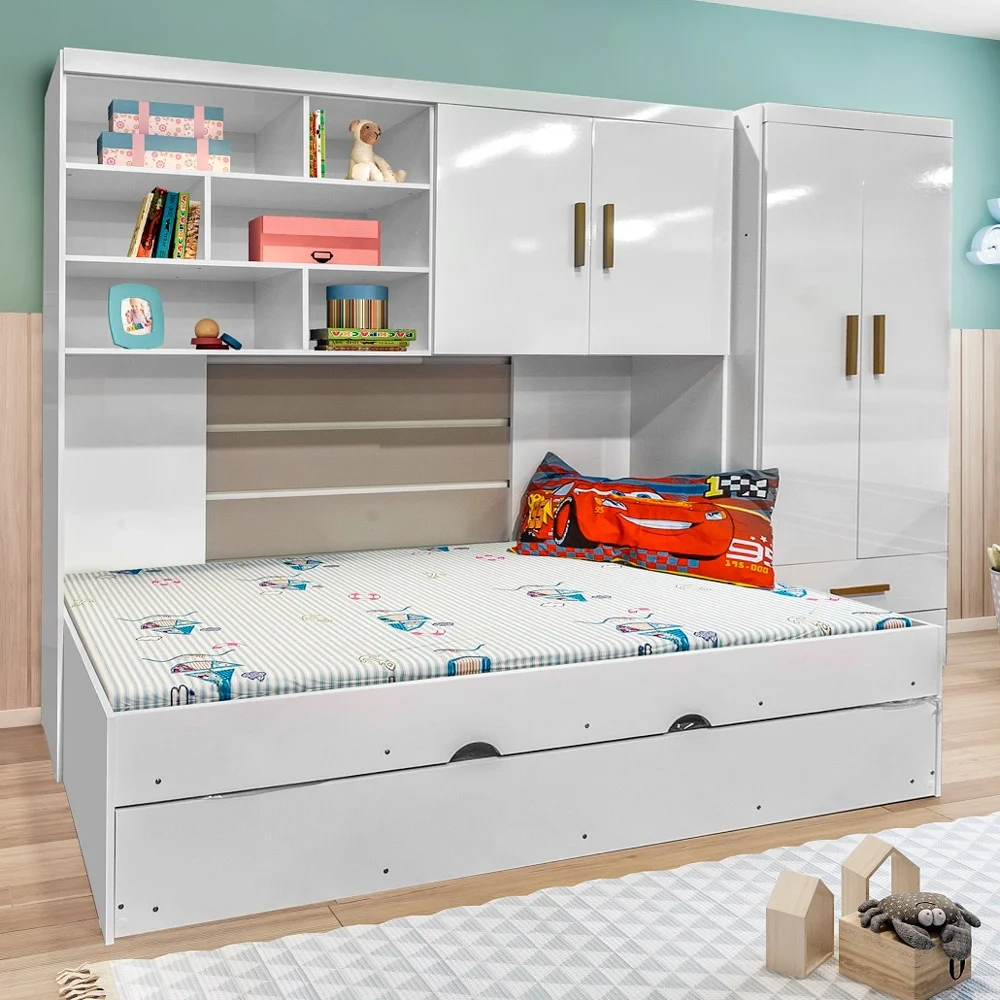 Quarto Infantil Modulado 4 Portas Com Bicama Chiara Branco - Phoenix