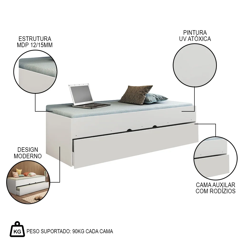 Quarto Infantil Modulado 4 Portas Com Bicama Chiara Branco - Phoenix
