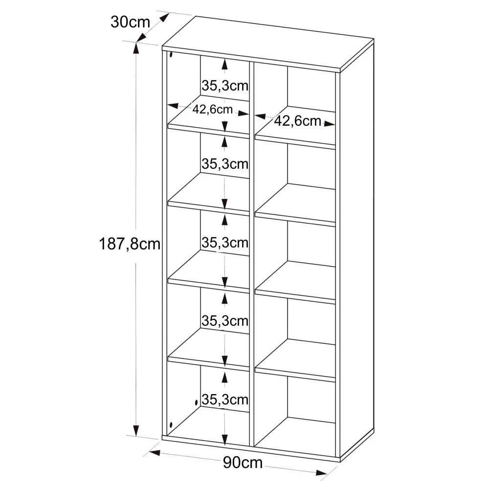 Estante Livreiro Clean com 8 Prateleiras Preto - Artany