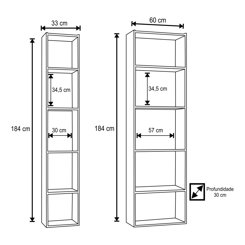Kit 2 Estantes Livreiro Janaína e Luiza com Prateleiras Castanho - AJL Móveis