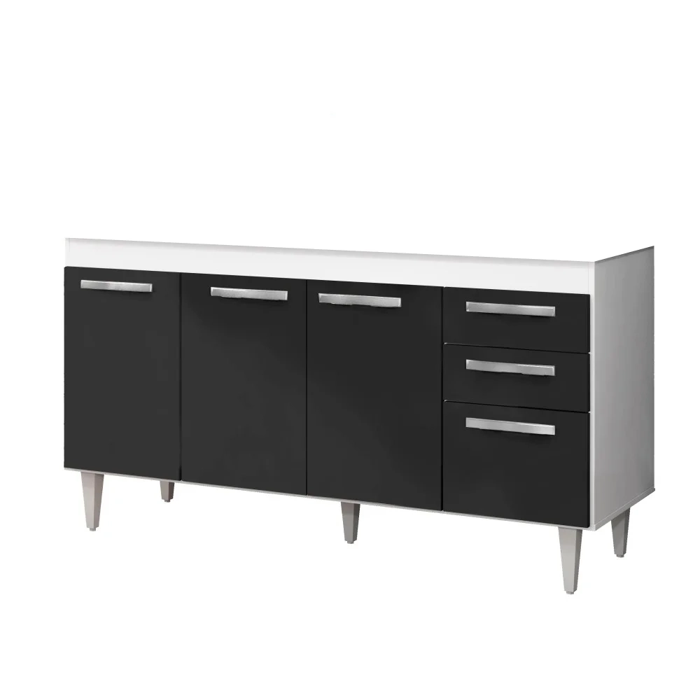 Balcão Gabinete Para Pia 150cm sem Tampo Lisboa Branco/Preto - Lumil