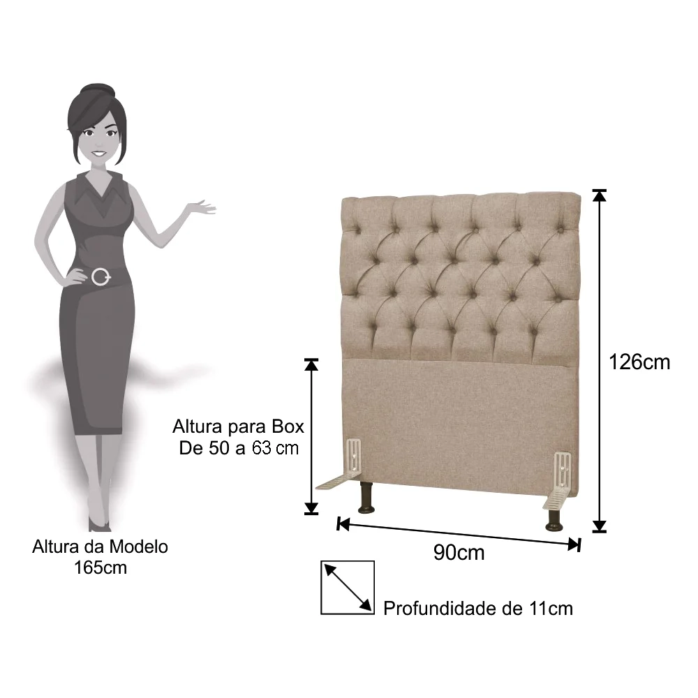 Cabeceira Cama Box Solteiro 90cm Cristal Linho Bege - MV Estofados