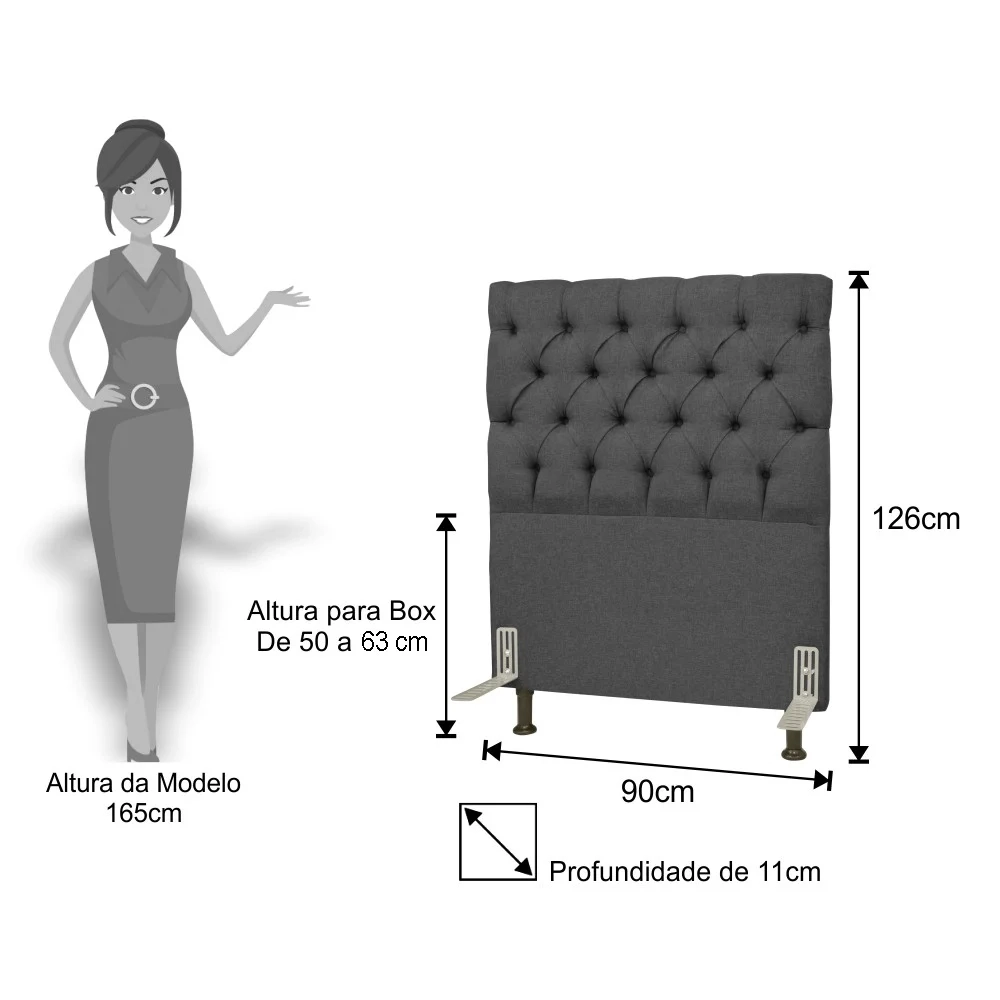 Cabeceira Cama Box Solteiro 90cm Cristal Linho Cinza - MV Estofados