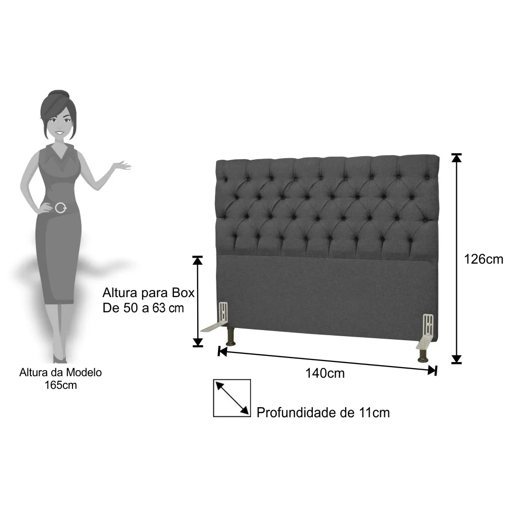 Cabeceira Cama Box Casal 140cm Cristal Linho Cinza - MV Estofados