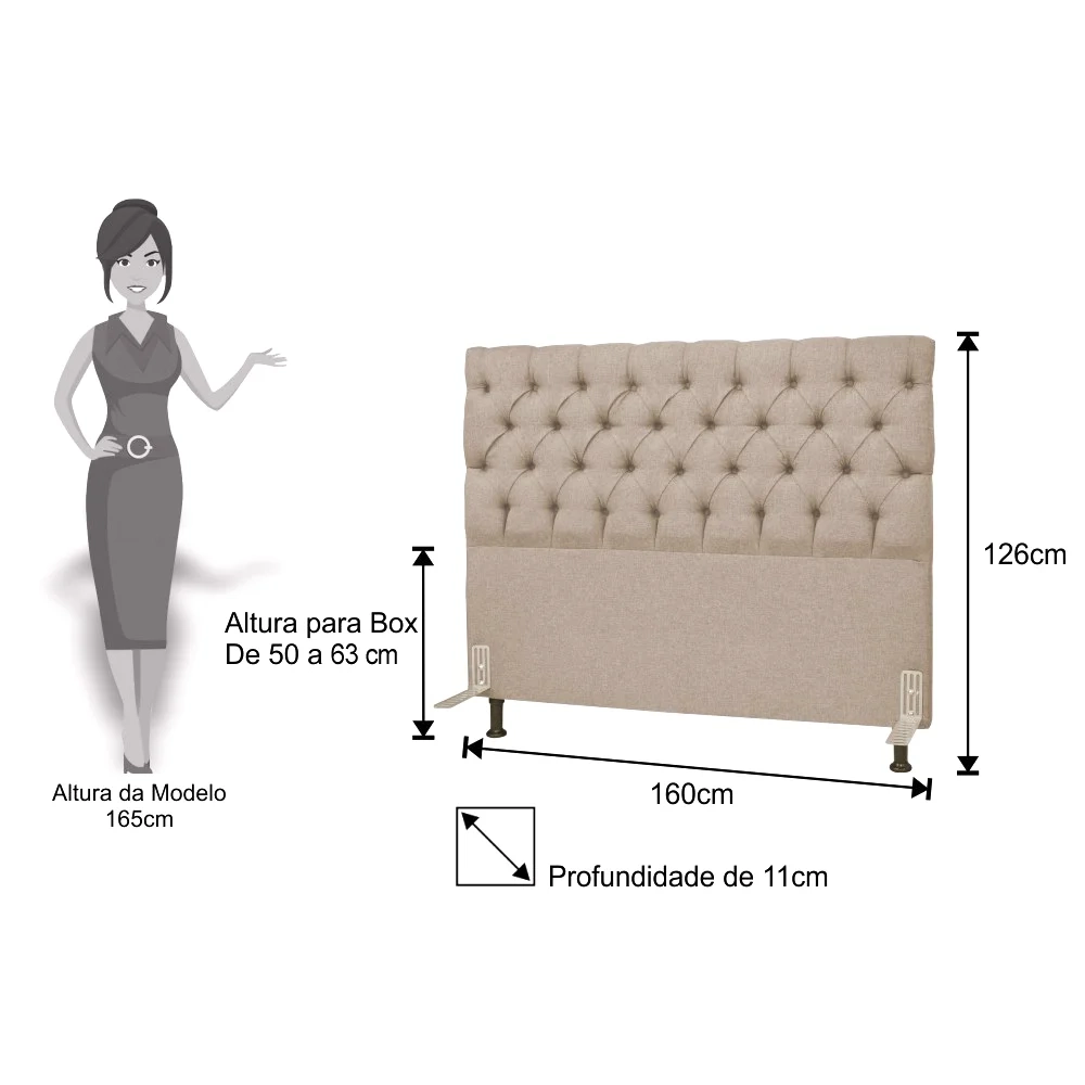 Cabeceira Cama Box Casal Queen 160cm Cristal Linho Bege - MV Estofados