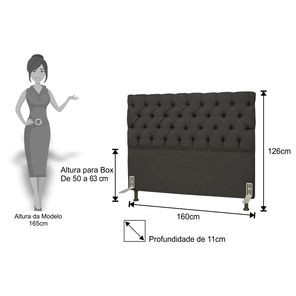 Cabeceira Cama Box Casal Queen 160cm Cristal Linho Cinza Escuro - MV Estofados