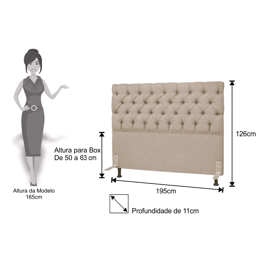 Cabeceira Cama Box Casal King 195cm Cristal Linho Bege - MV Estofados
