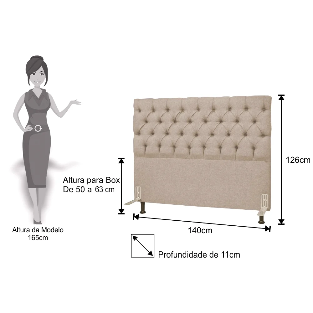 Cabeceira Cama Box Casal 140cm Cristal Linho Bege - MV Estofados