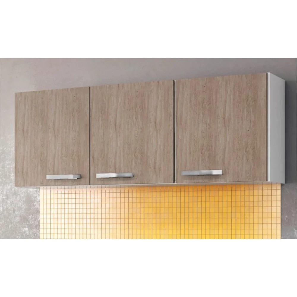 Armário Aéreo Parma 150cm 3 Portas Branco/Castanho - Lumil Móveis