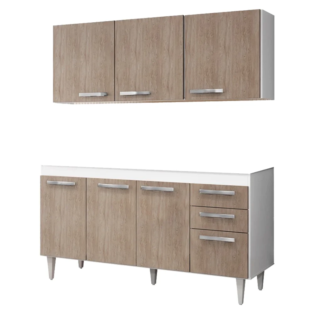 Armário Aéreo Parma e Balcão Gabinete Para Pia 150cm Lisboa Branco/Castanho - Lumil Móveis