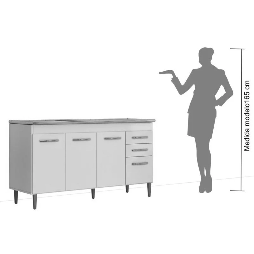 Armário Aéreo Parma e Balcão Gabinete Para Pia 150cm Lisboa Branco/Castanho - Lumil Móveis