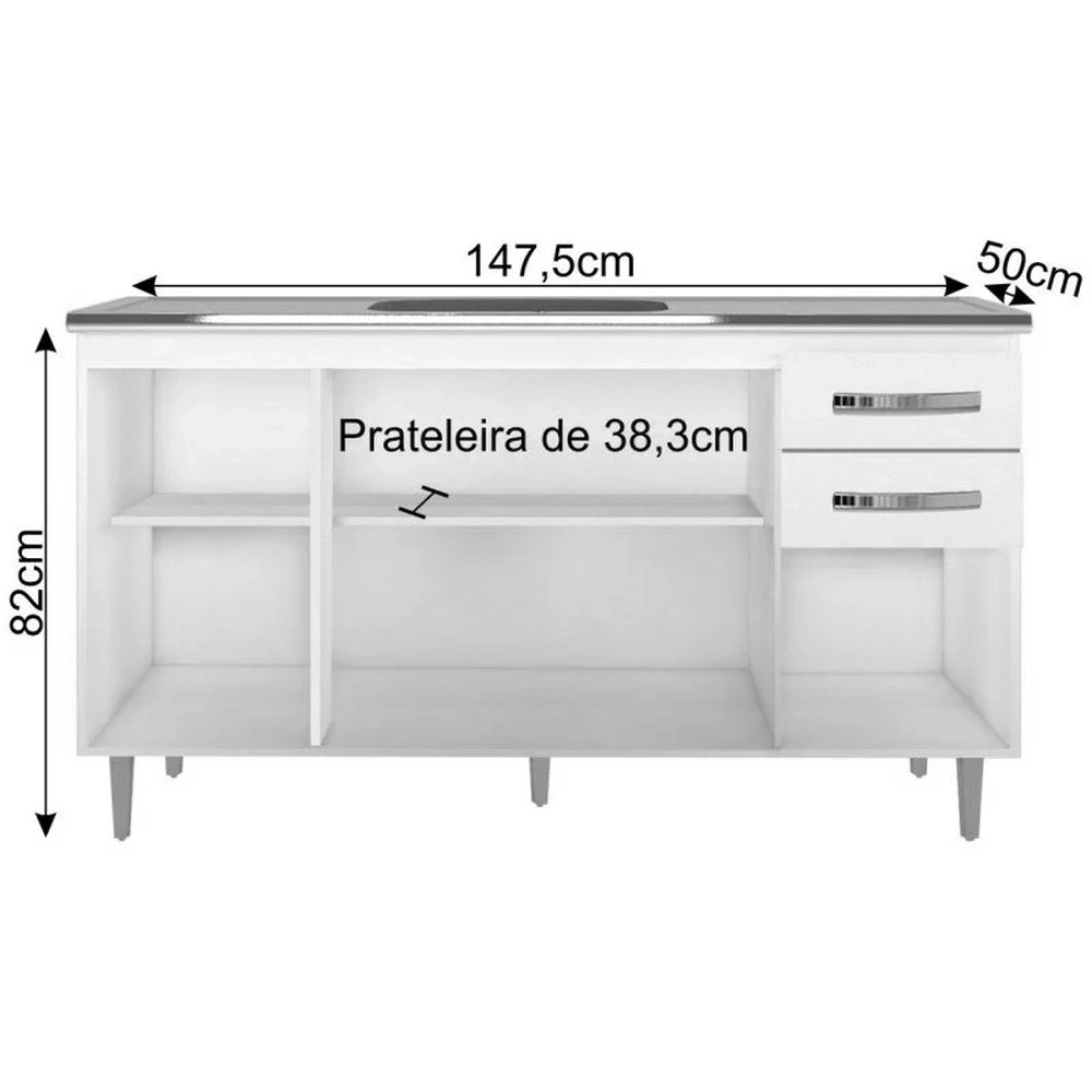 Armário Aéreo Parma e Balcão Gabinete Para Pia 150cm Lisboa Branco/Castanho - Lumil Móveis