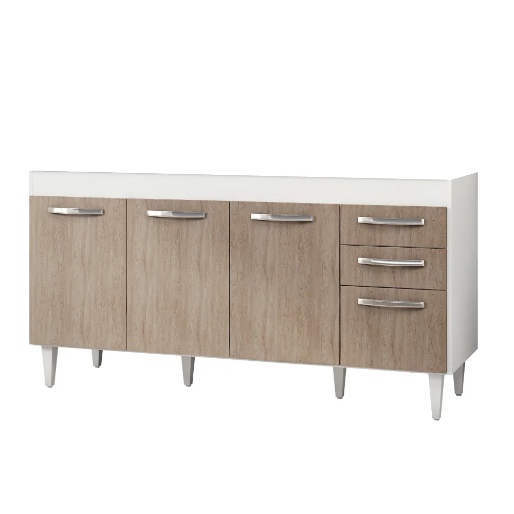 Balcão Gabinete Para Pia 160cm Áustria sem Tampo 4 Portas 2 Gavetas Branco/Castanho - Lumil Móveis