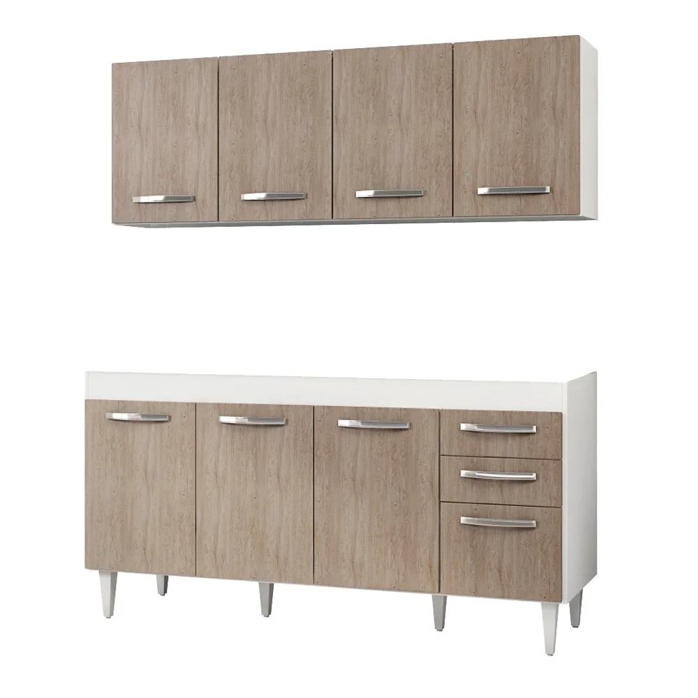 Armário Aéreo Panamá e Balcão Gabinete Para Pia 160cm Áustria Branco/Castanho - Lumil Móveis