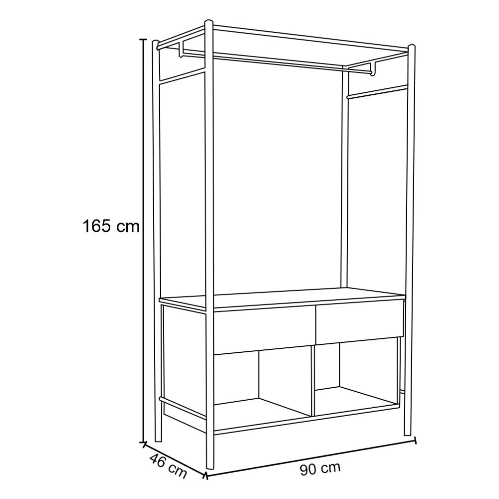 Guarda Roupa Solteiro Closet Industrial 90cm 2 Gavetas Paris Light Demolição/Preto - Artefamol