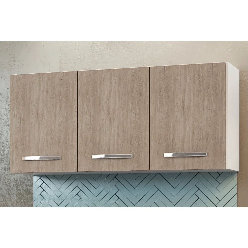 Armário Aéreo Honduras 03 Portas 120cm Branco/Carvalho - Lumil Móveis