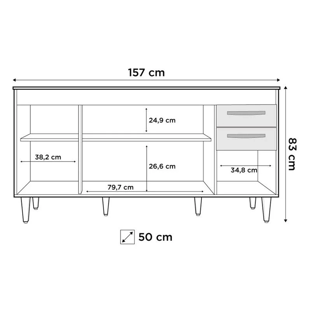 Balcão Gabinete Áustria com Pia Inox 160cm 4 Portas Branco - Lumil Móveis