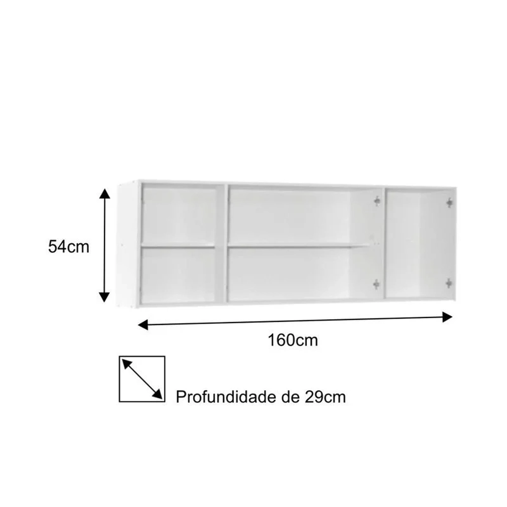 Armário Aéreo Panamá e Balcão Gabinete Áustria com Pia Inox 160cm Branco/Castanho - Lumil Móveis