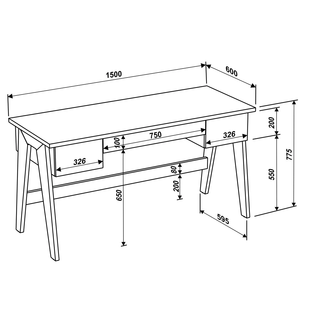 Mesa para Computador Escrivaninha 3 Gavetas Trend 26106 Hanover/Off White - Artesano
