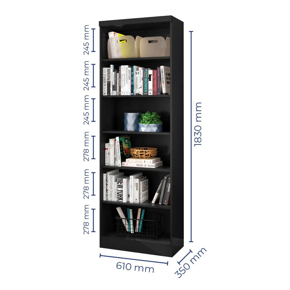Kit 2 Estantes Livreiro 5 Prateleiras Linus Preto - Qmovi
