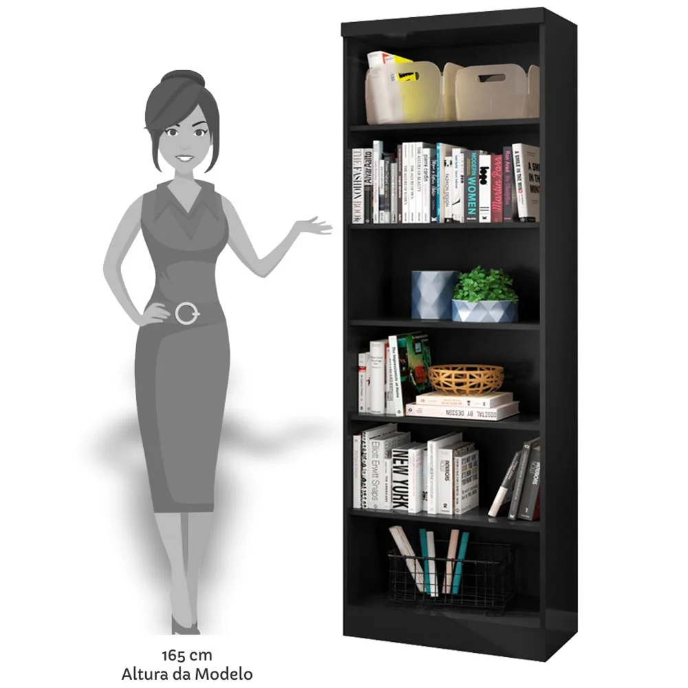 Kit 2 Estantes Livreiro 5 Prateleiras Linus Preto - Qmovi