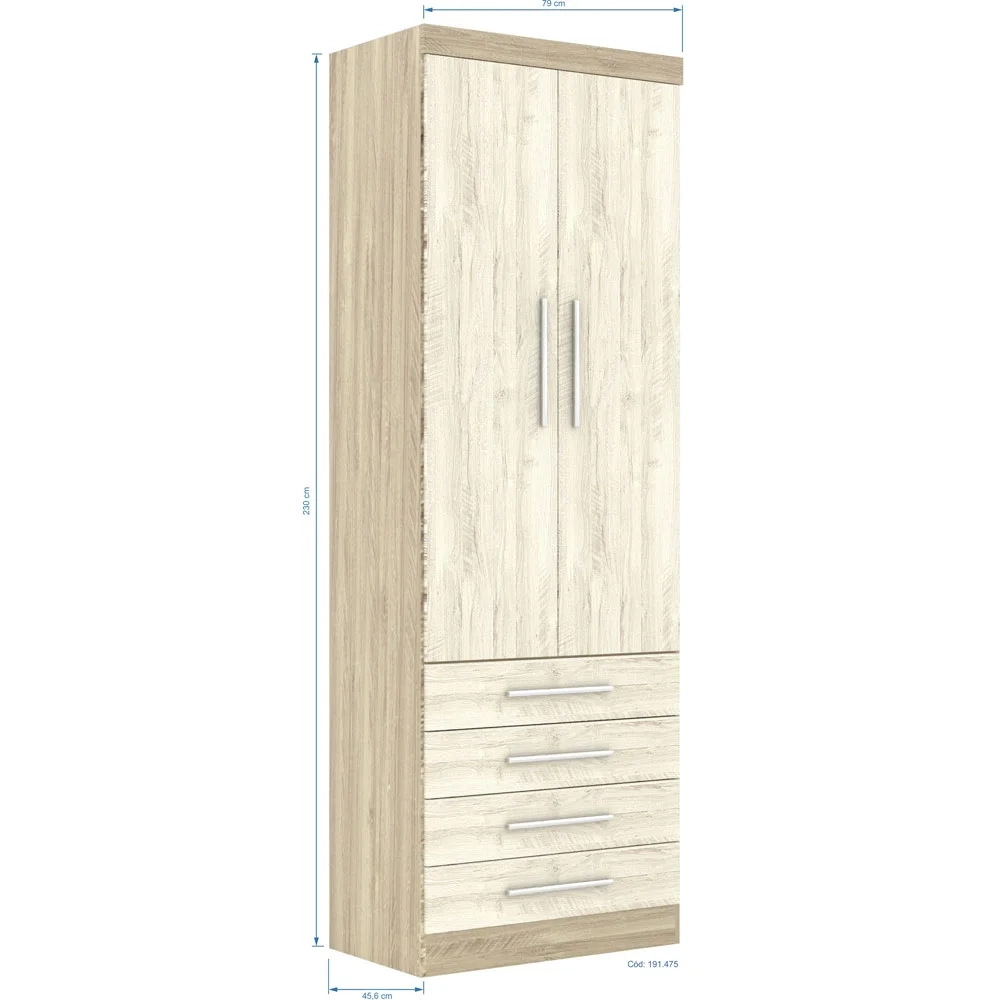 Guarda Roupa Modulado 2 Portas 4 Gavetas 191 Master Avelã Rústico/Ártico Rústico - Eucamóveis