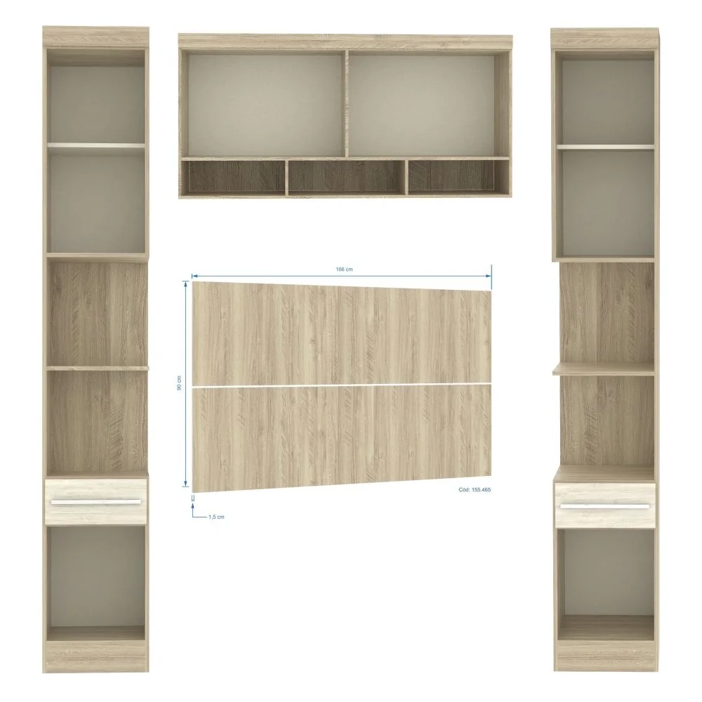 Jogo de Quarto Casal Modulado 012 Master Avelã Rústico/Ártico Rústico - Eucamóveis