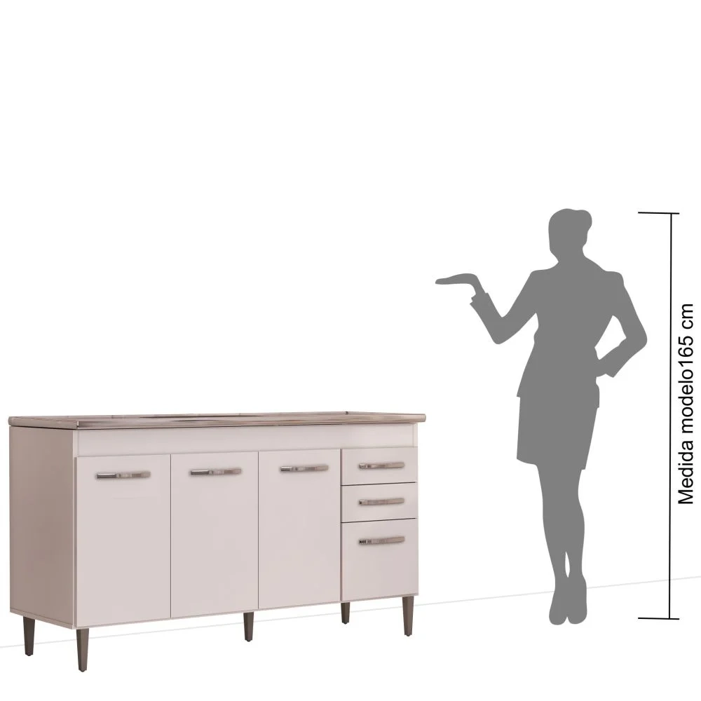 Armário Aéreo Parma e Balcão Gabinete Para Pia 150cm Lisboa Branco - Lumil Móveis