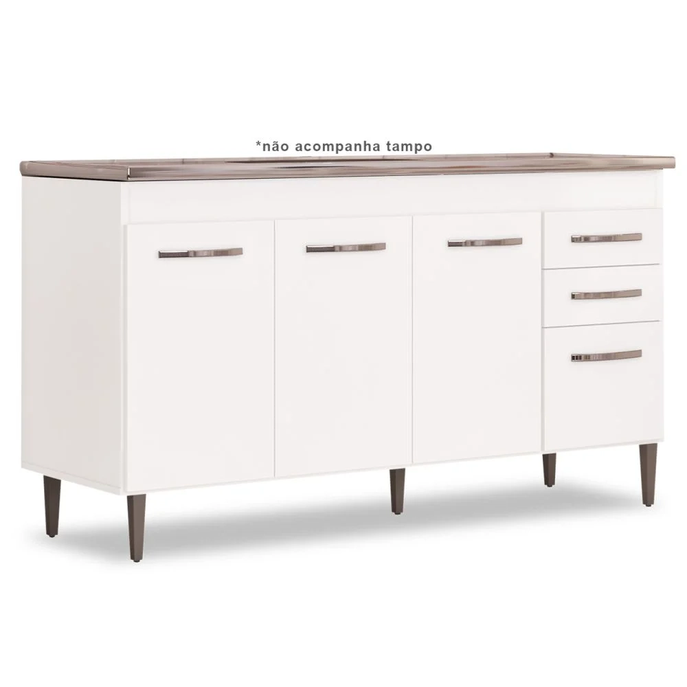 Armário Aéreo Parma e Balcão Gabinete Para Pia 150cm Lisboa Branco - Lumil Móveis