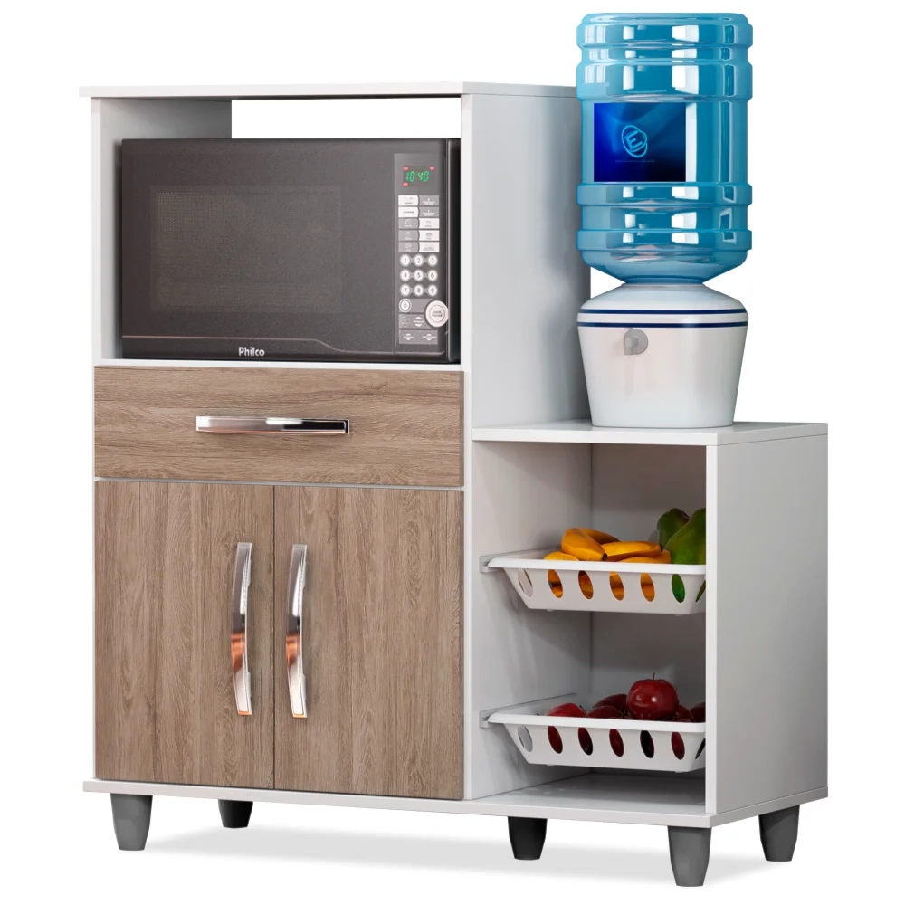 Kit 2 Armários Multiuso Irlanda com Fruteira Branco/Castanho - Lumil Móveis