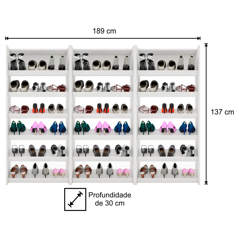 Kit 3 Armários Multiuso Sapateira Paris Branco - Lumil Móveis