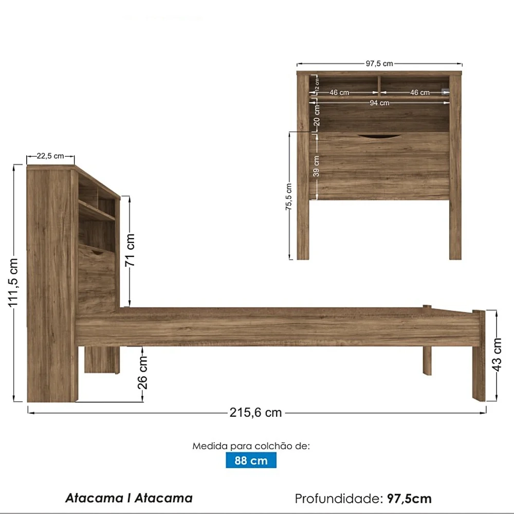 Cama Solteiro Invicta com Baú Branco - Santos Andirá