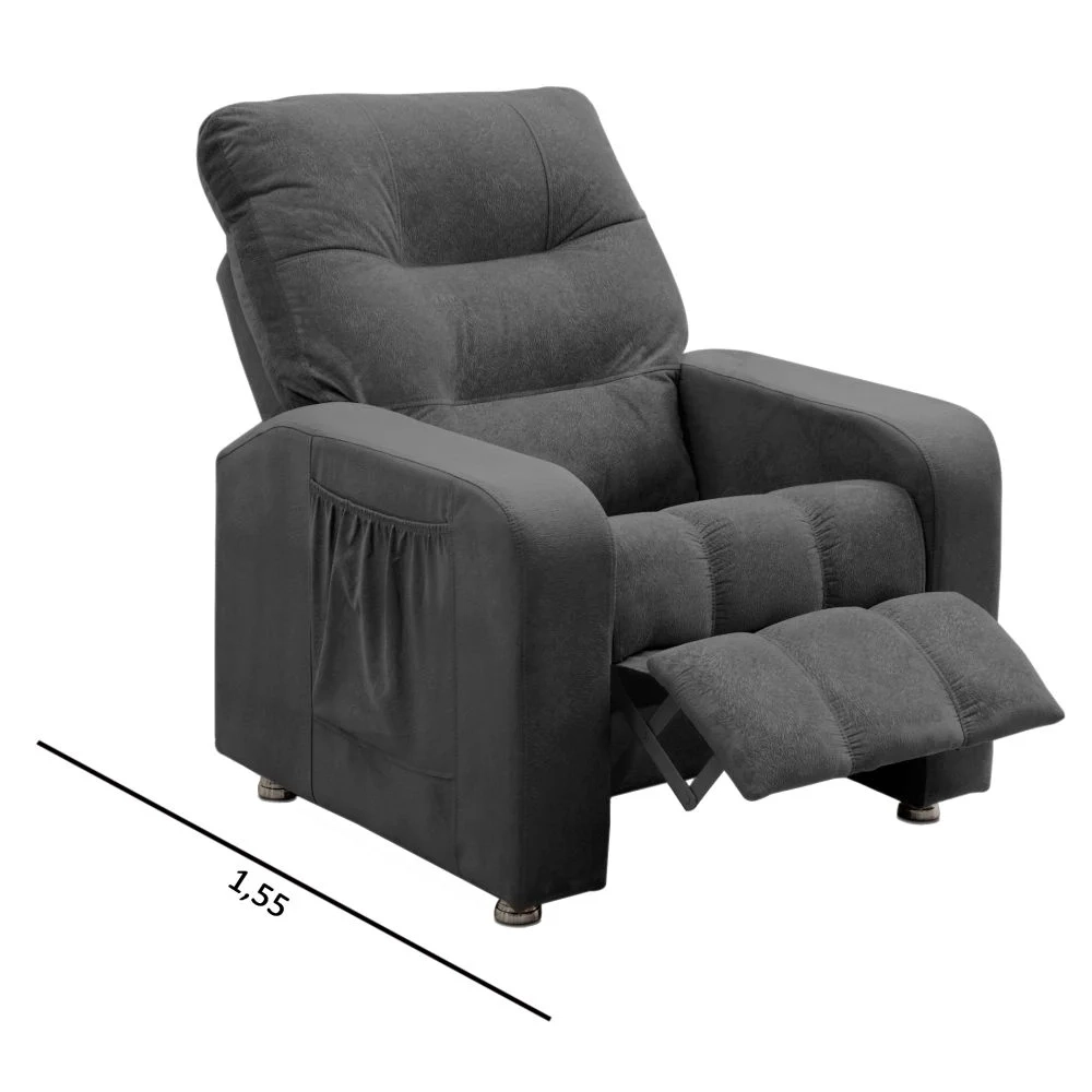 Poltrona do Papai Reclinável Turim Veludo Cinza -JS Móveis