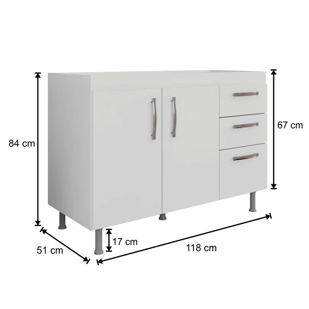 Balcão Gabinete Para Pia 120cm Nathan 2 Portas Branco - Nathy Móveis