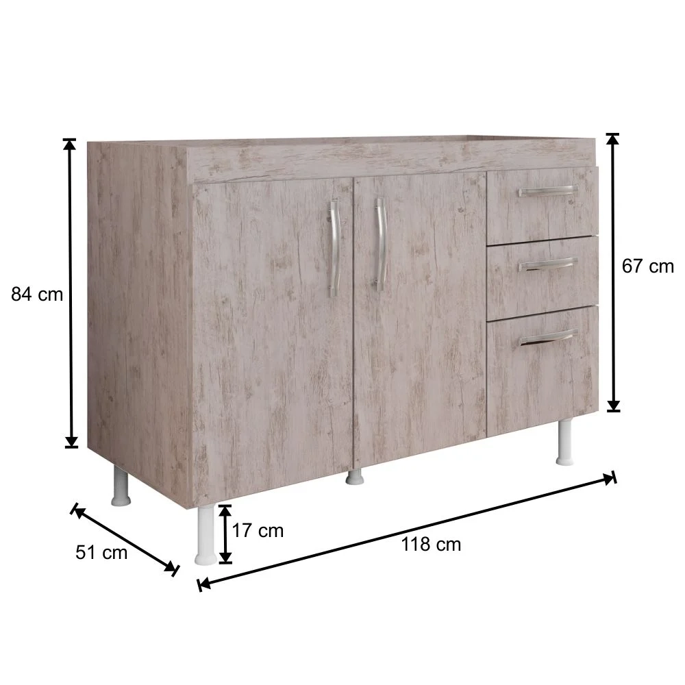 Balcão Gabinete Para Pia 120cm Nathan 2 Portas Rústico - Nathy Móveis