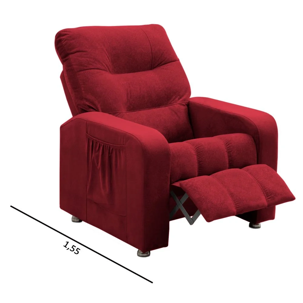 Poltrona do Papai Reclinável Turim Veludo Vermelho - JS Móveis