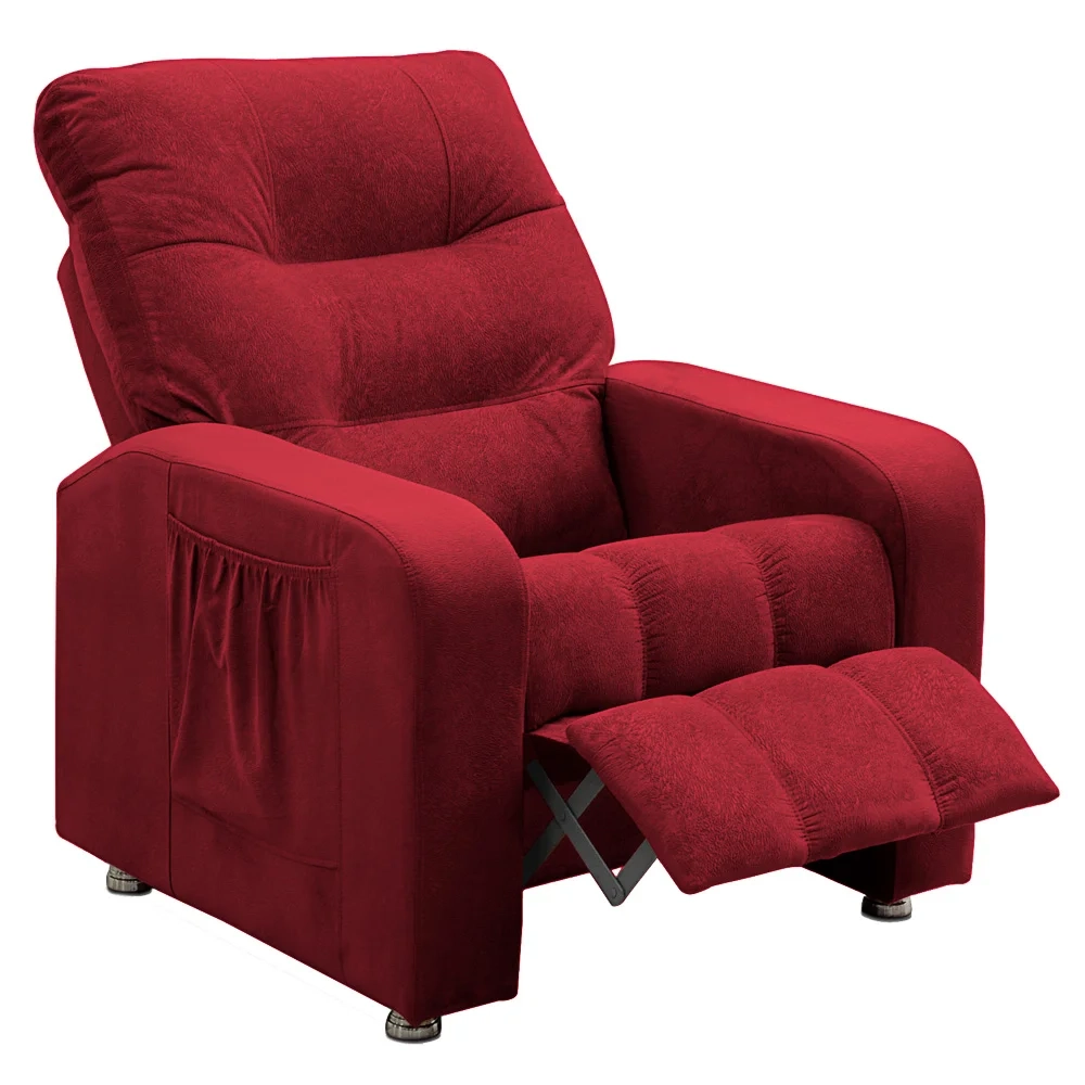 Poltrona do Papai Reclinável Turim Veludo Vermelho - JS Móveis