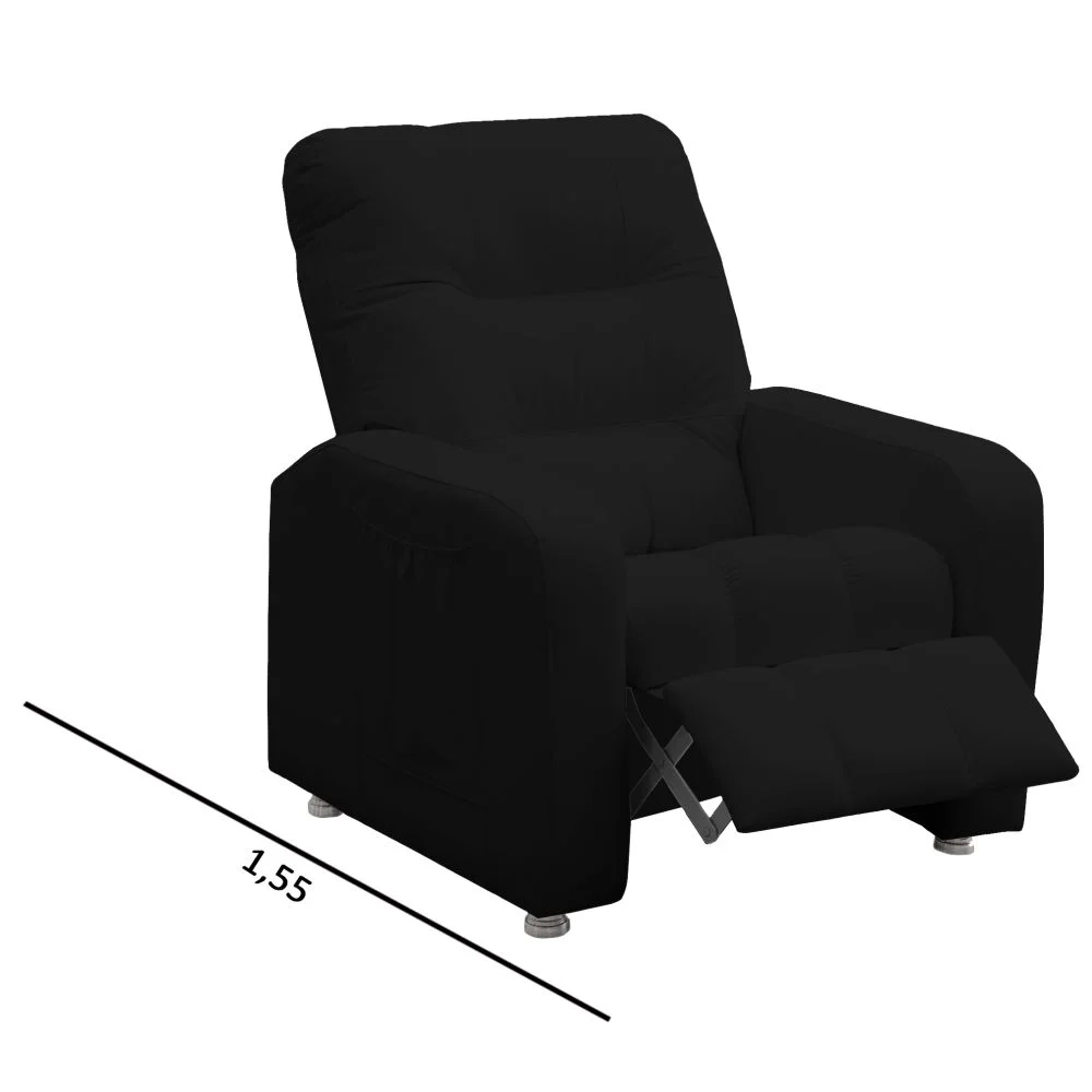 Poltrona do Papai Reclinável Turim Corano Preto - JS Móveis