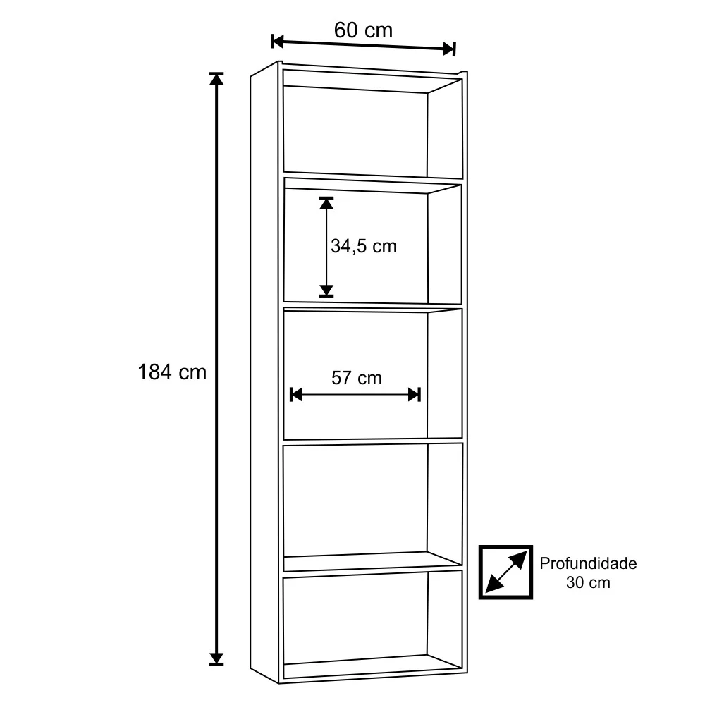 Kit 3 Estantes Livreiro 4 Prateleiras Luiza Castanho - AJL Móveis
