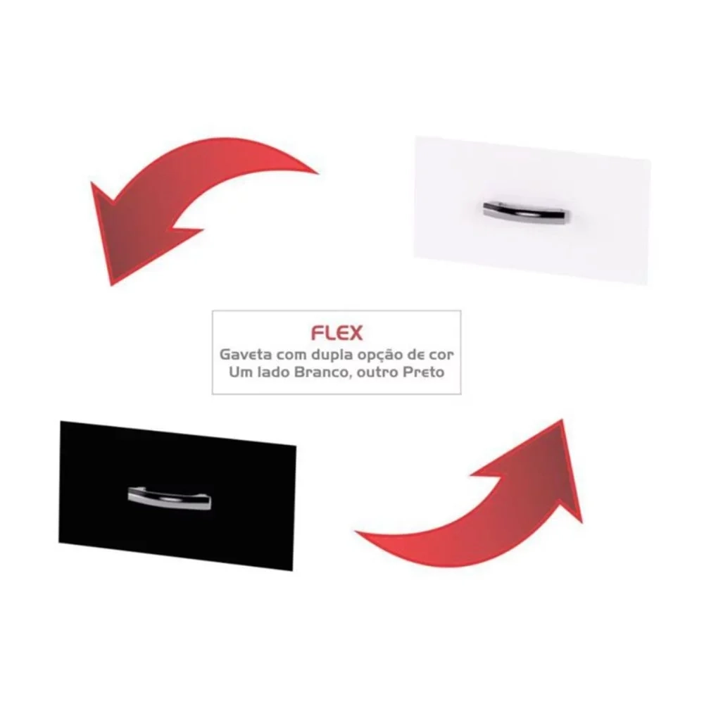 Balcão Gabinete Com Pia Inox 120cm 3 Portas e 1 Gaveta Flex Gabriela Branco/Preto - AJL Móveis